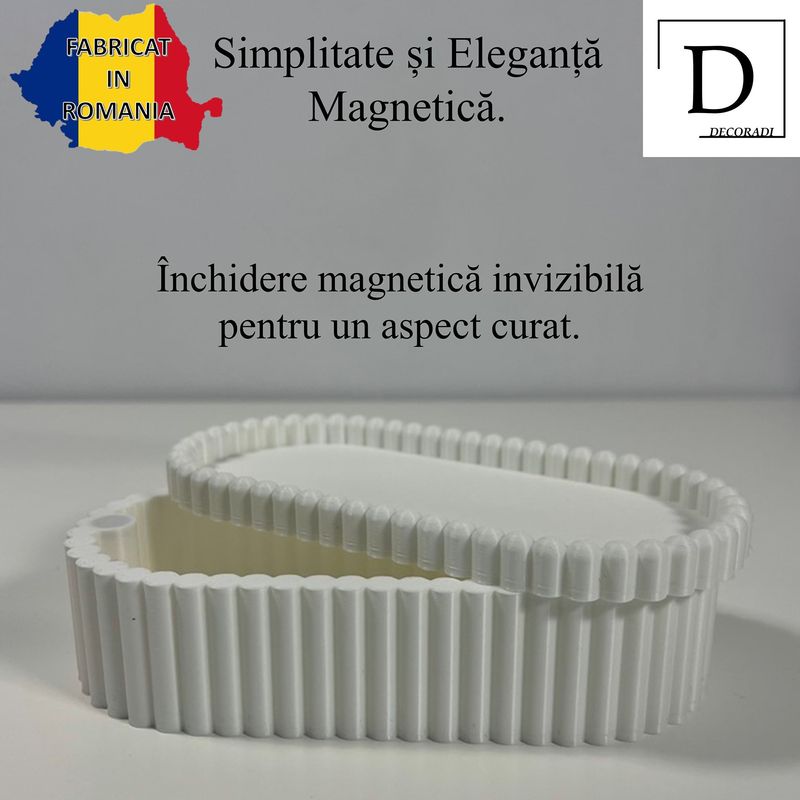 Fashion, accesorii si bijuterii - Femei - Bijuterii femei - Cutii bijuterii - Cutiuta bijuterii, capac magnetic, 17.5 X 8.5 X 5 cm, Multifunctionala, Alb, imprimat 3D din PLA (Bioplastic) - Infinity.ro