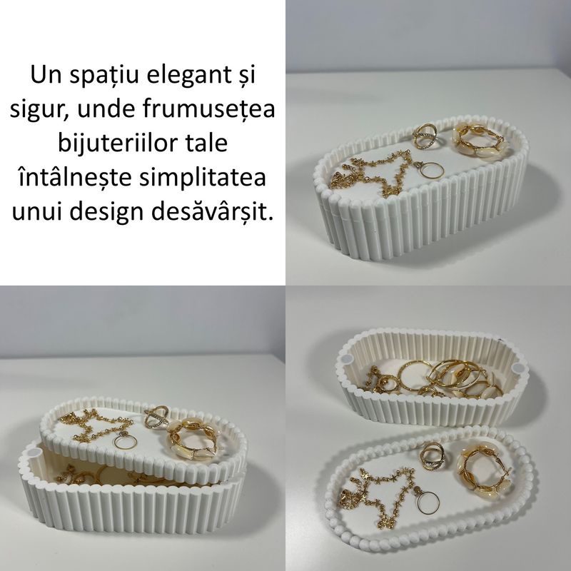 Fashion, accesorii si bijuterii - Femei - Bijuterii femei - Cutii bijuterii - Cutiuta bijuterii, capac magnetic, 17.5 X 8.5 X 5 cm, Multifunctionala, Alb, imprimat 3D din PLA (Bioplastic) - Infinity.ro