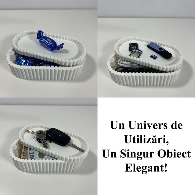 Fashion, accesorii si bijuterii - Femei - Bijuterii femei - Cutii bijuterii - Cutiuta bijuterii, capac magnetic, 17.5 X 8.5 X 5 cm, Multifunctionala, Alb, imprimat 3D din PLA (Bioplastic) - Infinity.ro