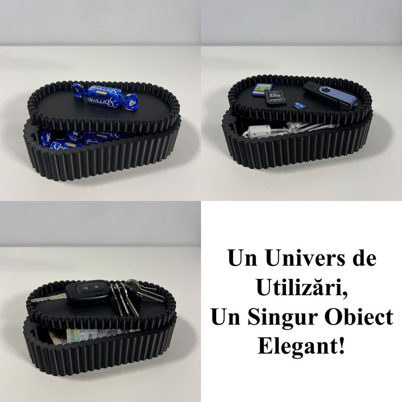 Fashion, accesorii si bijuterii - Femei - Bijuterii femei - Cutii bijuterii - Cutiuta bijuterii, Capac magnetic, 17.5 X 8.5 X 5 cm, Multifunctionala, Negru, imprimat 3D din PLA (Bioplastic) - Infinity.ro