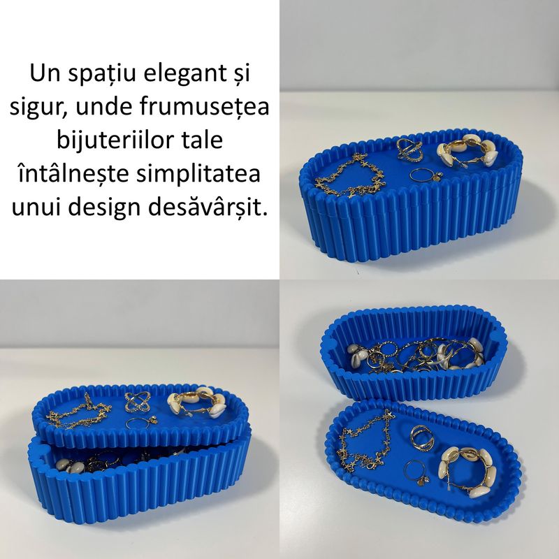 Fashion, accesorii si bijuterii - Femei - Bijuterii femei - Cutii bijuterii - Cutiuta bijuterii, capac magnetic, 17.5 X 8.5 X 5 cm, Multifunctionala, Albastru, imprimat 3D din PLA (Bioplastic) - Infinity.ro
