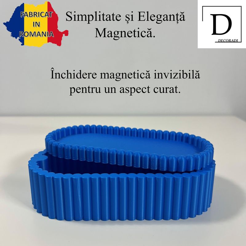 Fashion, accesorii si bijuterii - Femei - Bijuterii femei - Cutii bijuterii - Cutiuta bijuterii, capac magnetic, 17.5 X 8.5 X 5 cm, Multifunctionala, Albastru, imprimat 3D din PLA (Bioplastic) - Infinity.ro