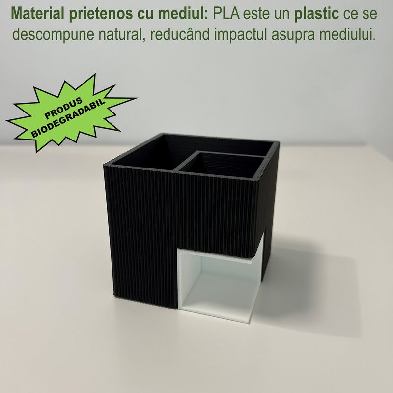 Carti si Birotica - Birotica - Accesorii de birou - Suporturi accesorii birou - Suport articole birou 2 in 1, Multifunctional, Alb/Negru, 8cm, imprimat 3D din PLA (Bioplastic) - Infinity.ro