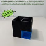 Carti si Birotica - Birotica - Accesorii de birou - Suporturi accesorii birou - Suport articole birou 2 in 1, Multifunctional, Albastru/Negru, 8 CM, imprimat 3D din PLA (Bioplastic) - Infinity.ro