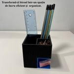 Carti si Birotica - Birotica - Accesorii de birou - Suporturi accesorii birou - Suport articole birou 2 in 1, Multifunctional, Albastru/Negru, 8 CM, imprimat 3D din PLA (Bioplastic) - Infinity.ro
