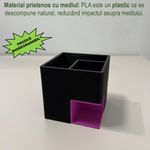 Carti si Birotica - Birotica - Accesorii de birou - Suporturi accesorii birou - Suport articole birou 2 in 1, Multifunctional, Mov/Negru, 8 CM, imprimat 3D din PLA (Bioplastic), - Infinity.ro