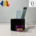 Carti si Birotica - Birotica - Accesorii de birou - Suporturi accesorii birou - Suport articole birou 2 in 1, Multifunctional, Mov/Negru, 8 CM, imprimat 3D din PLA (Bioplastic), - Infinity.ro