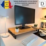 PC, gaming si accesorii - Desktop PC & monitoare - Accesorii monitoare - Suport monitor, 60 X 30 X 8 CM, Picioare printate 3D din PLA , Negru, Panou din Fag - Infinity.ro