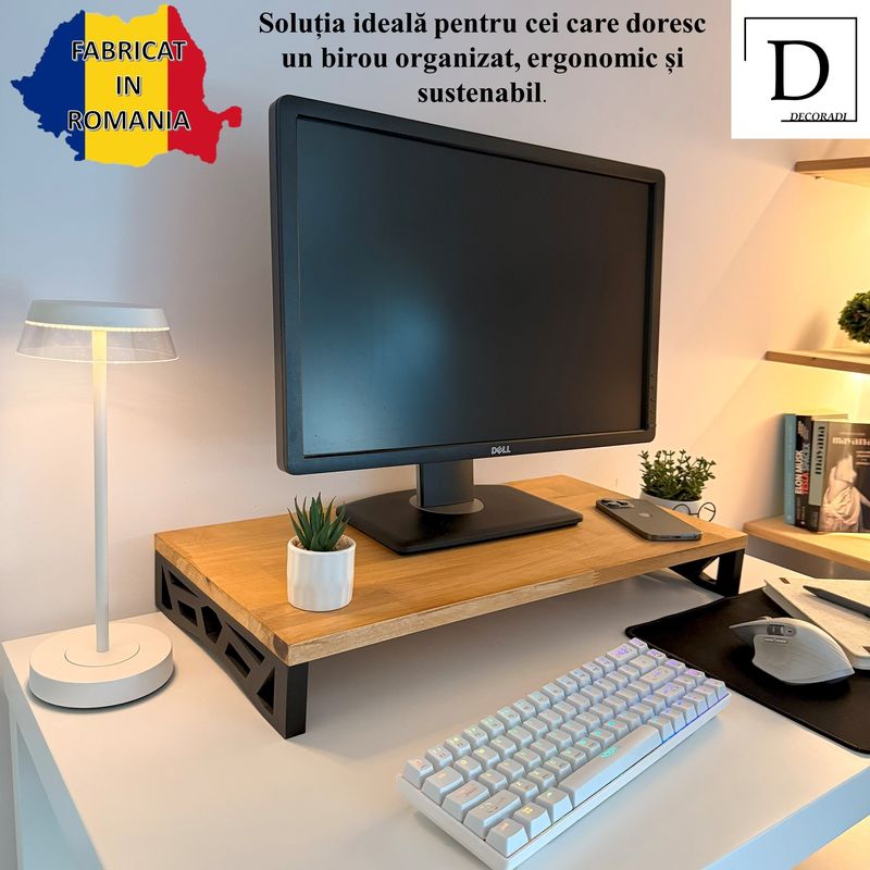 PC, gaming si accesorii - Desktop PC & monitoare - Accesorii monitoare - Suport monitor, 60 X 30 X 8 CM, Picioare printate 3D din PLA , Negru, Panou din Fag - Infinity.ro