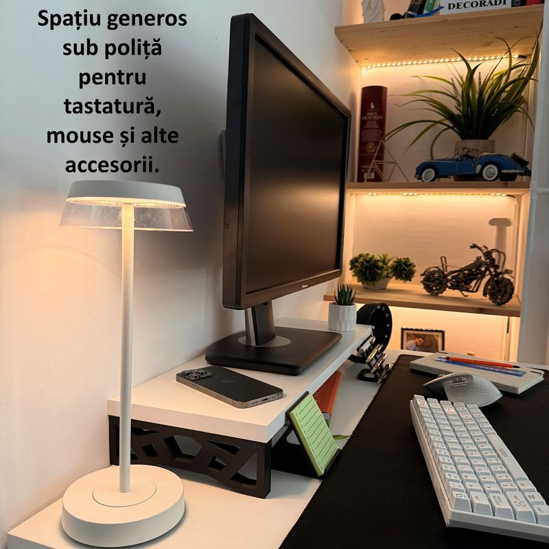 PC, gaming si accesorii - Desktop PC & monitoare - Accesorii monitoare - Suport monitor, 60 X 20 X 8 CM, Picioare printate 3D din PLA , Alb, Panou din Pal - Infinity.ro