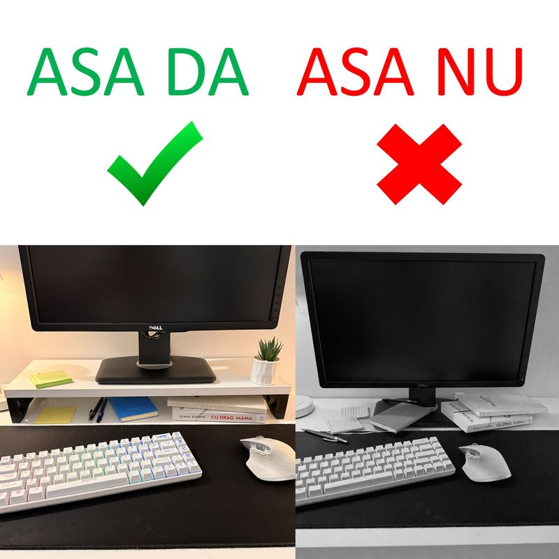 PC, gaming si accesorii - Desktop PC & monitoare - Accesorii monitoare - Suport monitor, 60 X 20 X 8 CM, Picioare printate 3D din PLA , Alb, Panou din Pal - Infinity.ro