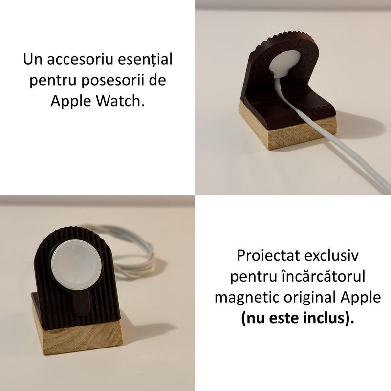 Laptop, Telefoane si Tablete - Wearables si gadgeturi - Wearables - Accesorii wearables - Suport Incarcare compatibil cu Apple Watch (Incarcatorul magnetic nu este inclus), maro - Infinity.ro