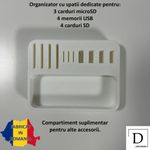 Carti si Birotica - Birotica - Accesorii de birou - Suporturi accesorii birou - Organizator 4 Memorii USB, 4 Carduri SD, 3 Carduri MicroSD + Minitavita, Multifunctional, Alb, 9 X 7 cm - Infinity.ro