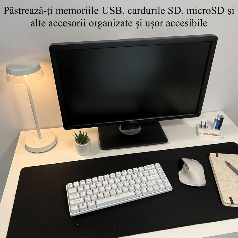 Carti si Birotica - Birotica - Accesorii de birou - Suporturi accesorii birou - Organizator 4 Memorii USB, 4 Carduri SD, 3 Carduri MicroSD + Minitavita, Multifunctional, Alb, 9 X 7 cm - Infinity.ro
