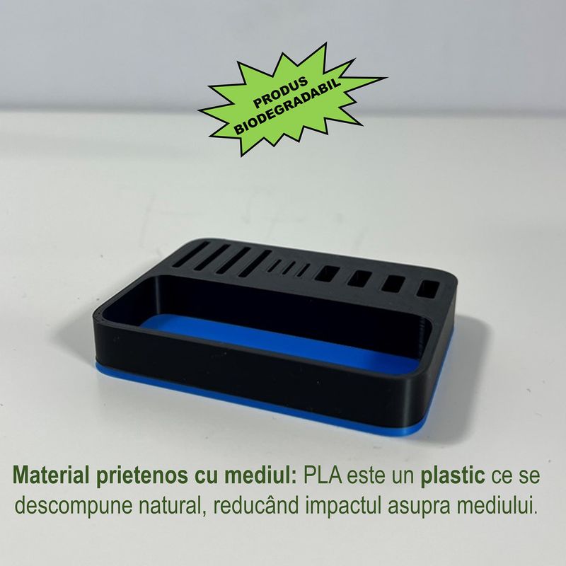 Carti si Birotica - Birotica - Accesorii de birou - Suporturi accesorii birou - Organizator 4 Memorii USB, 4 Carduri SD, 3 Carduri MicroSD + Minitavita, Multifunctional, Albastru/Negru, 9 X 7 cm - Infinity.ro
