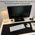 Carti si Birotica - Birotica - Accesorii de birou - Suporturi accesorii birou - Organizator 4 Memorii USB, 4 Carduri SD, 3 Carduri MicroSD + Minitavita, Multifunctional, Albastru/Negru, 9 X 7 cm - Infinity.ro