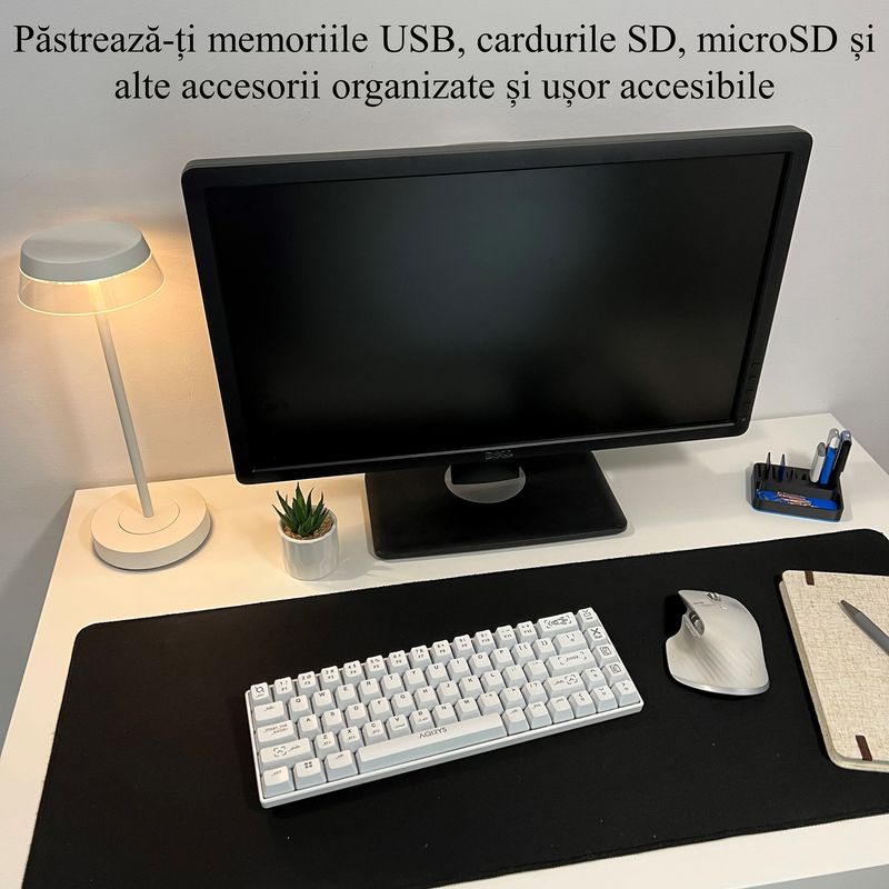 Carti si Birotica - Birotica - Accesorii de birou - Suporturi accesorii birou - Organizator 4 Memorii USB, 4 Carduri SD, 3 Carduri MicroSD + Minitavita, Multifunctional, Albastru/Negru, 9 X 7 cm - Infinity.ro