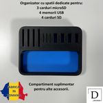 Carti si Birotica - Birotica - Accesorii de birou - Suporturi accesorii birou - Organizator 4 Memorii USB, 4 Carduri SD, 3 Carduri MicroSD + Minitavita, Multifunctional, Albastru/Negru, 9 X 7 cm - Infinity.ro