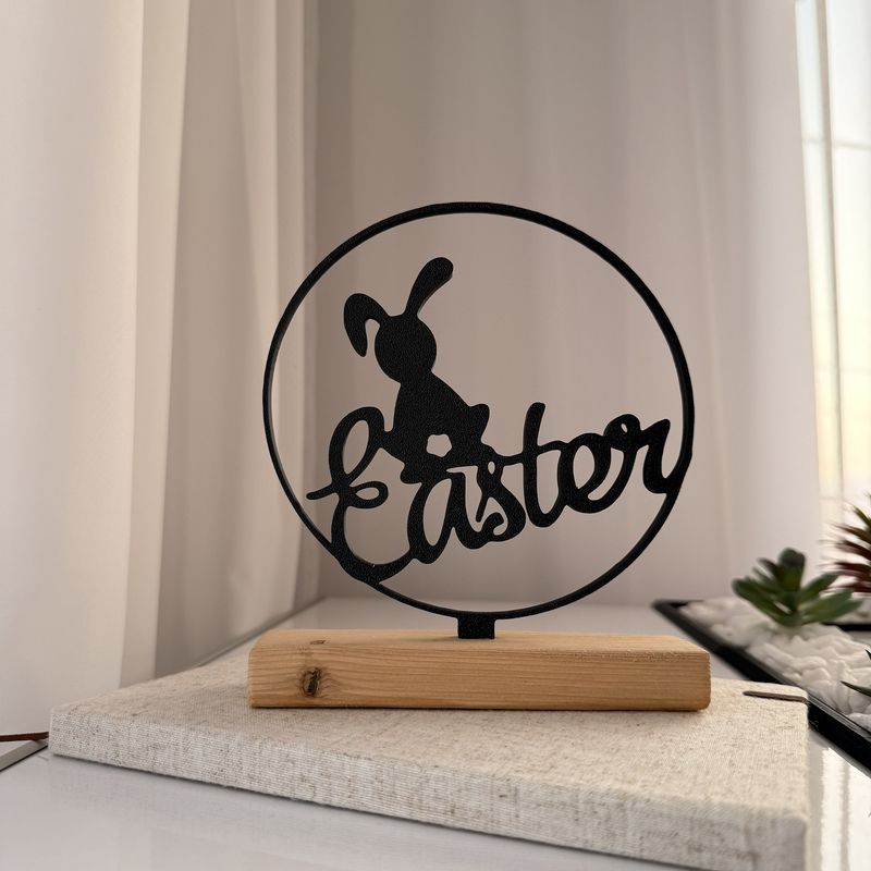 Casa si Gradina - Decoratiuni - Obiecte decorative - Accesorii decorative - Decoratiune de Paste, Iepuras, Eco-friendly, Baza din Lemn Natural, Negru, 16.5 cm - Infinity.ro