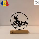 Casa si Gradina - Decoratiuni - Obiecte decorative - Accesorii decorative - Decoratiune de Paste, Iepuras, Eco-friendly, Baza din Lemn Natural, Negru, 16.5 cm - Infinity.ro