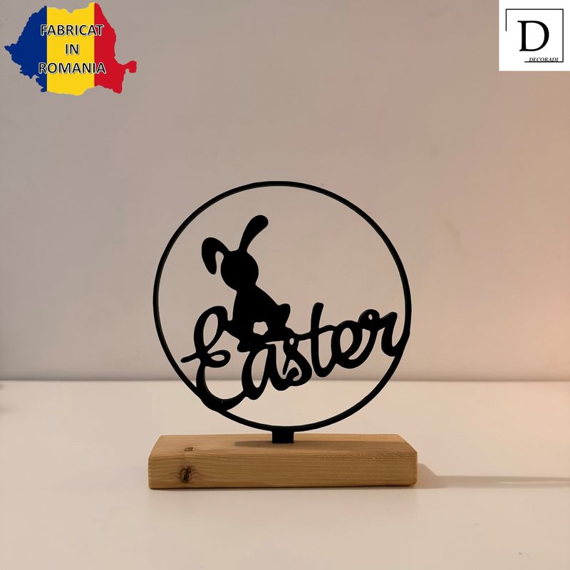 Casa si Gradina - Decoratiuni - Obiecte decorative - Accesorii decorative - Decoratiune de Paste, Iepuras, Eco-friendly, Baza din Lemn Natural, Negru, 16.5 cm - Infinity.ro