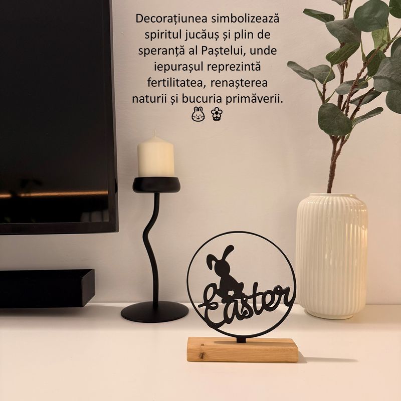Casa si Gradina - Decoratiuni - Obiecte decorative - Accesorii decorative - Decoratiune de Paste, Iepuras, Eco-friendly, Baza din Lemn Natural, Negru, 16.5 cm - Infinity.ro