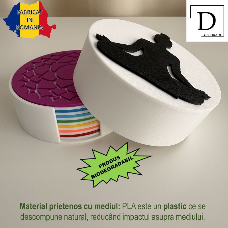 Casa si Gradina - Bucatarie si vesela - Accesorii bar - Suporturi bauturi - Set 7 suporturi / coastere pahare, Ceakre, rotund, diametru 10 cm, Multicolor, cutie inclusa, imprimate 3D - Infinity.ro