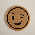 Casa si Gradina - Bucatarie si vesela - Accesorii bar - Suporturi bauturi - Set 4 suporturi / coastere pahare, Emoji, rotund, diametru 9 cm, Negru / Auriu, cutie inclusa, imprimate 3D - Infinity.ro