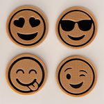 Casa si Gradina - Bucatarie si vesela - Accesorii bar - Suporturi bauturi - Set 4 suporturi / coastere pahare, Emoji, rotund, diametru 9 cm, Negru / Auriu, cutie inclusa, imprimate 3D - Infinity.ro