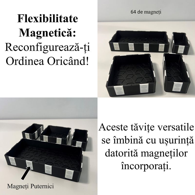 Carti si Birotica - Birotica - Accesorii de birou - Alte accesorii birou - Set 4 tavite modulare magnetice, Negru, 18 X 18 cm, imprimat 3D din PLA (Bioplastic) - Infinity.ro