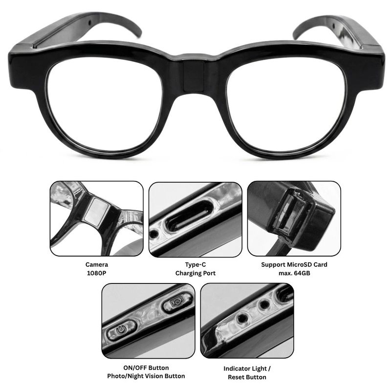 Laptop, Telefoane si Tablete - Wearables si gadgeturi - Gadgeturi - Dispozitive spionaj - Ochelari Spion cu Camera iUni G9, Full HD, Night Vision, Suport card microSD - Infinity.ro