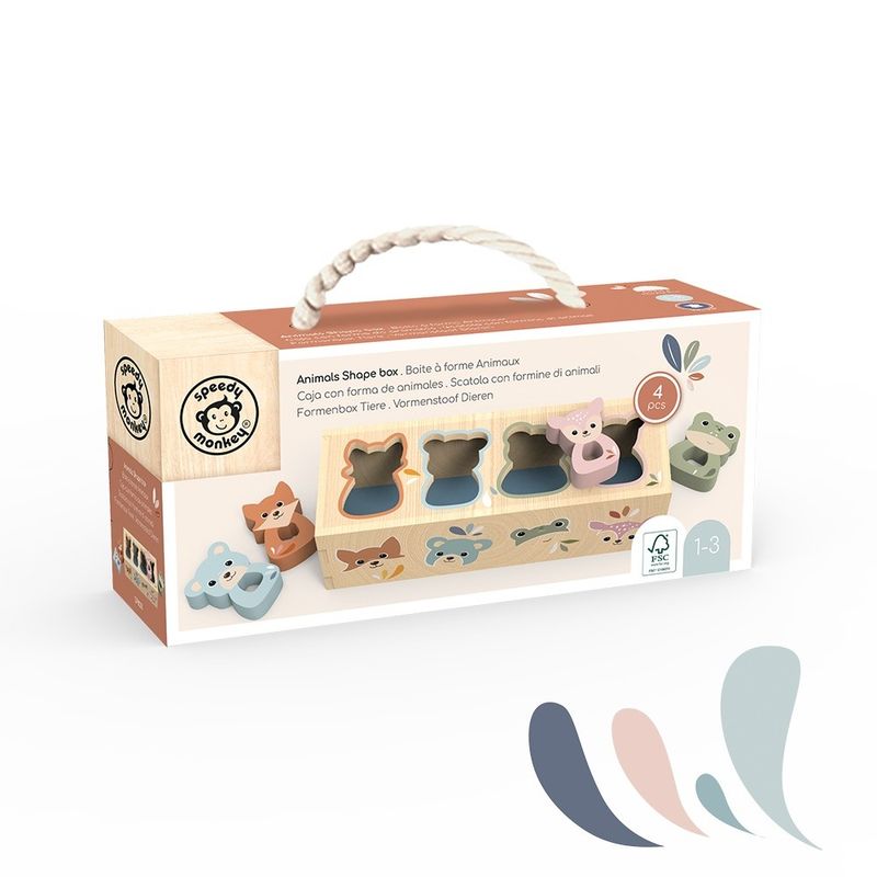 Jucarii, Copii si Bebe - Jucarii si jocuri - Jucarii bebelusi - Jucarii de sortat - Cutie sortatoare cu forme animale din lemn, Speedy Monkey - Infinity.ro