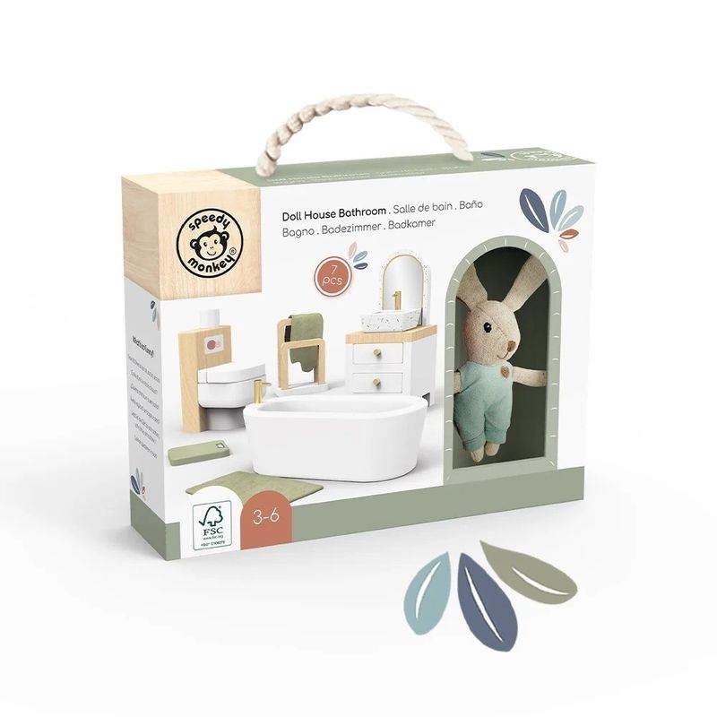 Jucarii, Copii si Bebe - Jucarii si jocuri - Papusi si accesorii - Casute de papusi si mobilier - Set mobilier baie pentru casa de papusi, Speedy Monkey - Infinity.ro
