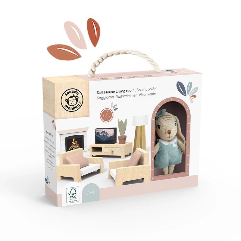 Jucarii, Copii si Bebe - Jucarii si jocuri - Papusi si accesorii - Casute de papusi si mobilier - Set mobilier living pentru casa de papusi , Speedy Monkey - Infinity.ro