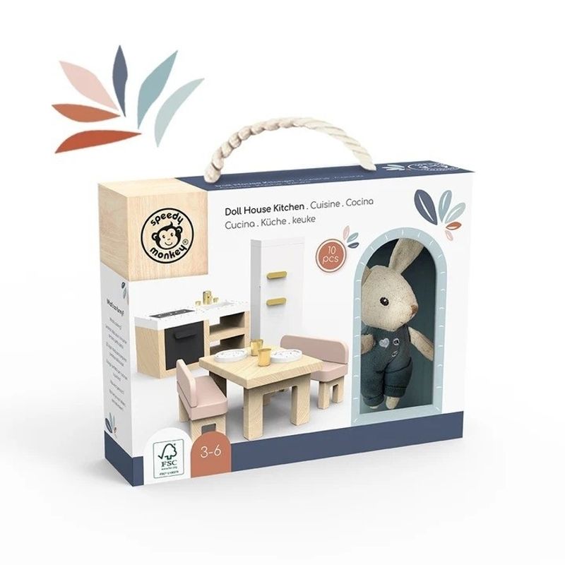 Jucarii, Copii si Bebe - Jucarii si jocuri - Papusi si accesorii - Casute de papusi si mobilier - Set mobilier bucatarie pentru casa de papusi, Speedy Monkey - Infinity.ro