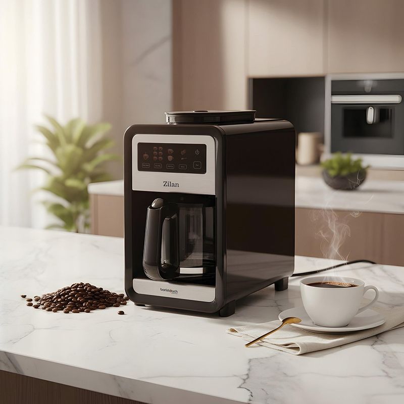 Electronice si Electrocasnice - Electrocasnice bucatarie - Preparare bauturi - Cafetiere - Cafetiera cu rasnita integrata Zilan ZLN9001, Ecran tactil, Capacitate 850 ml ( pana la 6 cesti ), Putere 640W - Infinity.ro
