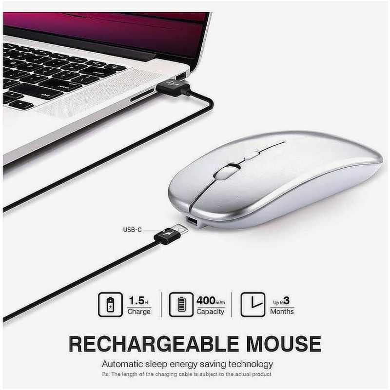 PC, gaming si accesorii - Periferice PC - Mouse - VU-TEK 199 Mouse Wireless Dual mode Bluetooth + WIFI reincarcabil - Silver Luminous - Infinity.ro