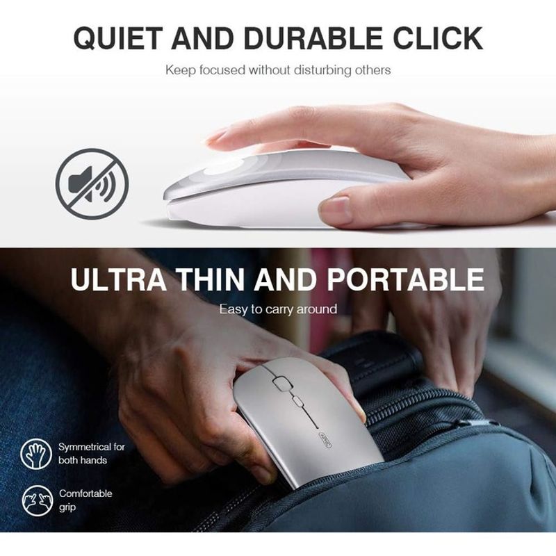PC, gaming si accesorii - Periferice PC - Mouse - VU-TEK 199 Mouse Wireless Dual mode Bluetooth + WIFI reincarcabil - Silver Luminous - Infinity.ro