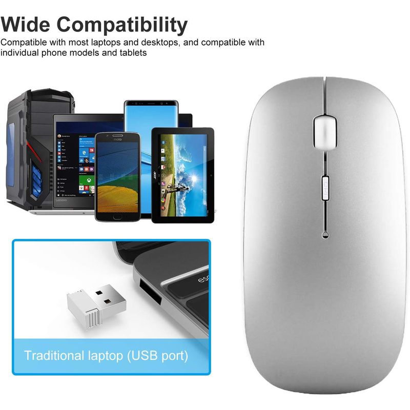 PC, gaming si accesorii - Periferice PC - Mouse - VU-TEK 199 Mouse Wireless Dual mode Bluetooth + WIFI reincarcabil - Silver Luminous - Infinity.ro
