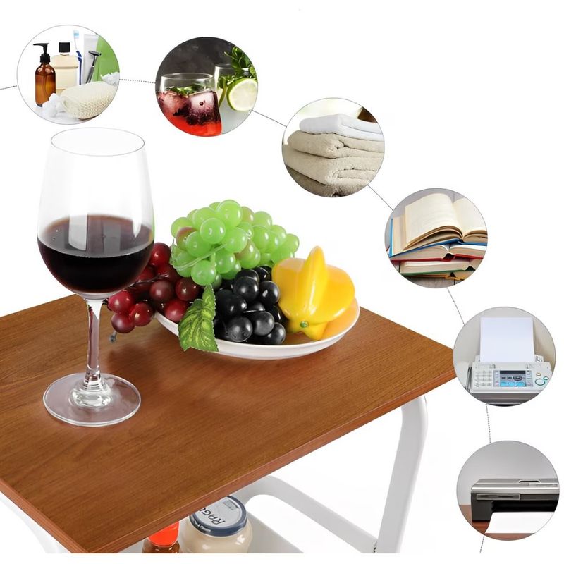 Casa si Gradina - Mobilier - Mese si birouri - Mese living - Masuta cu 2 rafturi pentru depozitare, blat din MDF, roti, Herum, Alb/Maro, 43 x 30 x 77 cm - Infinity.ro