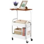 Casa si Gradina - Mobilier - Mese si birouri - Mese living - Masuta cu 2 rafturi pentru depozitare, blat din MDF, roti, Herum, Alb/Maro, 43 x 30 x 77 cm - Infinity.ro