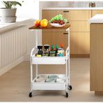 Casa si Gradina - Mobilier - Mese si birouri - Mese living - Masuta cu 2 rafturi pentru depozitare, blat din MDF, roti, Herum, Alb/Maro, 43 x 30 x 77 cm - Infinity.ro