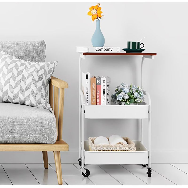 Casa si Gradina - Mobilier - Mese si birouri - Mese living - Masuta cu 2 rafturi pentru depozitare, blat din MDF, roti, Herum, Alb/Maro, 43 x 30 x 77 cm - Infinity.ro
