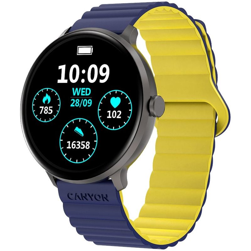 Laptop, Telefoane si Tablete - Wearables si gadgeturi - Wearables - Smartwatch-uri - Ceas inteligent, Canyon, Jacky SW-69, 1,30", Albastru/Galben - Infinity.ro
