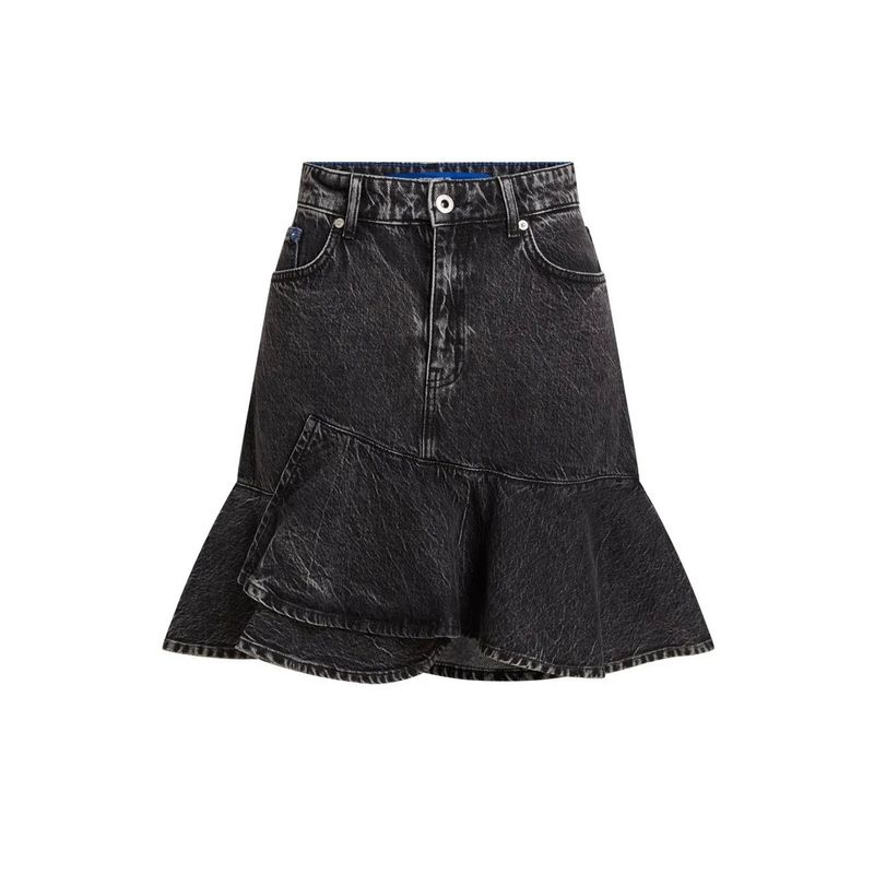Fashion, accesorii si bijuterii - Femei - Imbracaminte femei - Fuste femei - Fusta mini Karl Lagerfeld Jeans din denim cu volane L INTL Gri inchis - Infinity.ro