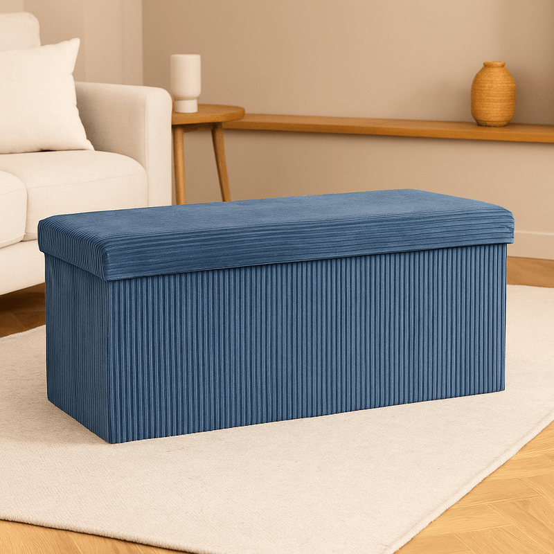 Casa si Gradina - Mobilier - Scaune si fotolii - Tabureti - Taburet dublu pliabil Atmosphera Arum din material tip catifea raiat, 76x38x38 cm, albastru inchis - Infinity.ro