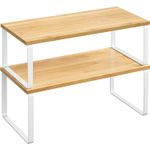 Casa si Gradina - Bucatarie si vesela - Organizare si depozitare bucatarie - Suporturi tacamuri si vase - Raft organizator condimente extensibil set 2 bucati, metal si PAL, suprapozabil, 39x19x15 cm, maro natur - Infinity.ro