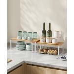 Casa si Gradina - Bucatarie si vesela - Organizare si depozitare bucatarie - Suporturi tacamuri si vase - Raft organizator condimente extensibil set 2 bucati, metal si PAL, suprapozabil, 39x19x15 cm, maro natur - Infinity.ro
