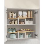 Casa si Gradina - Bucatarie si vesela - Organizare si depozitare bucatarie - Suporturi tacamuri si vase - Raft organizator condimente extensibil set 2 bucati, metal si PAL, suprapozabil, 39x19x15 cm, maro natur - Infinity.ro