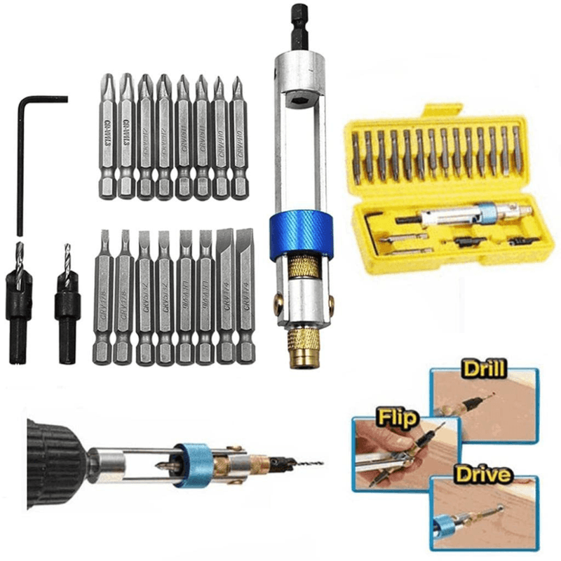 Casa si Gradina - Constructii - Scule electrice si accesorii - Seturi si accesorii pentru gaurit si insurubat - Trusa adaptor basculabil cu schimbare rapida, biti si burghie pentru filetanta sau masina de gaurit - Infinity.ro